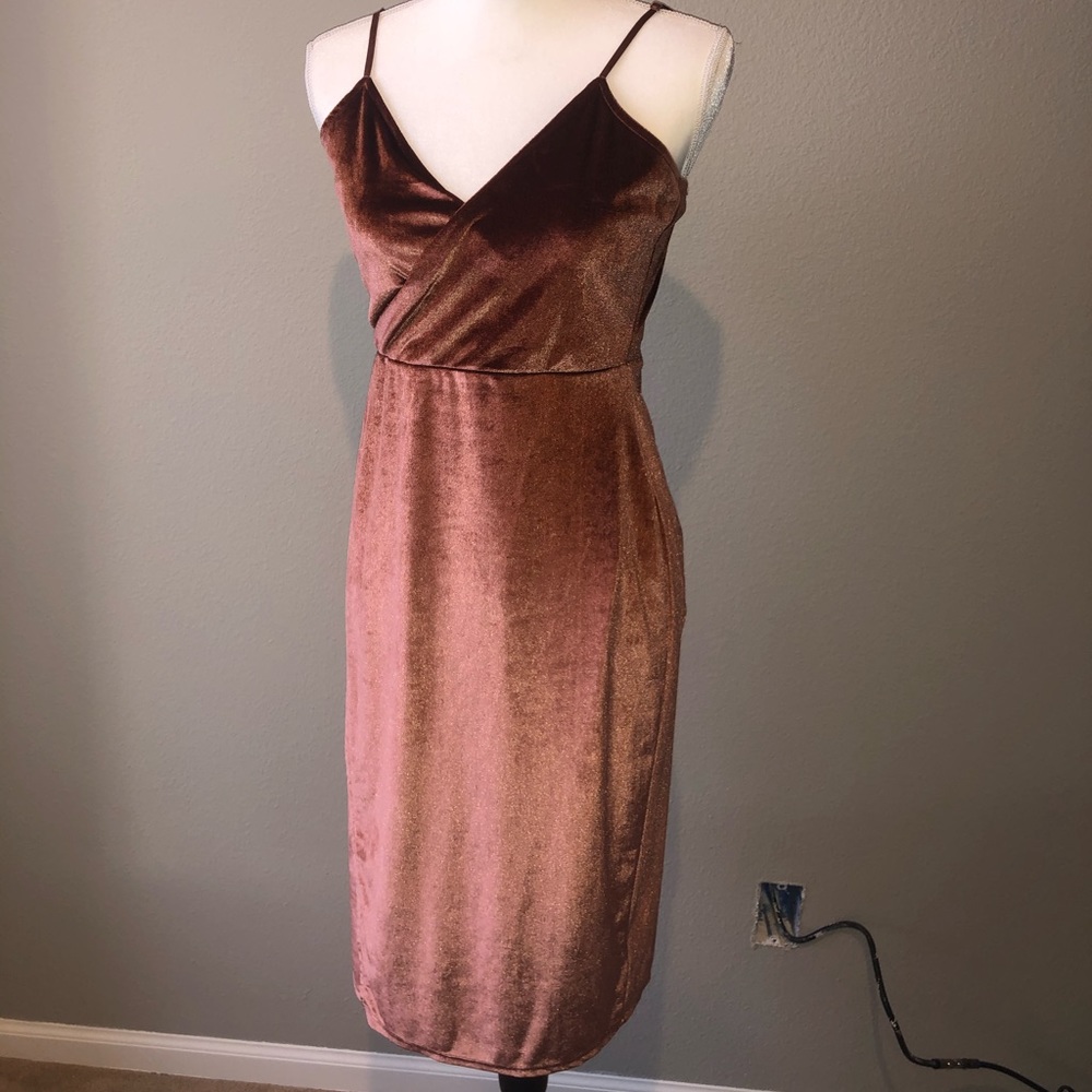 Honey Love Rusty Rose Velvet wrap dress
